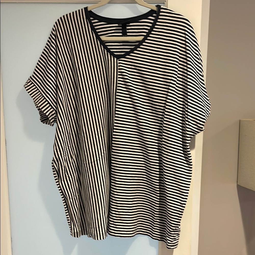 Blue and White Striped Women's Top